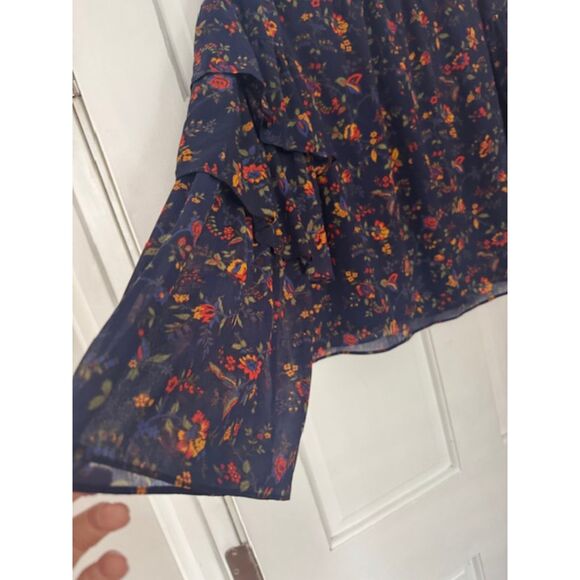 Madewell Climbing Vine Tiered Ruffle Sleeve top, Navy, Large - Picture 4 of 8